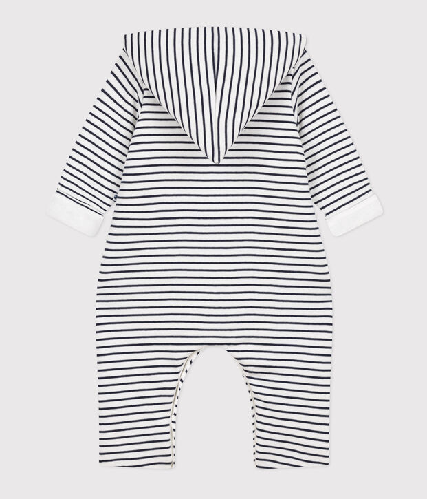 Mono largo acolchado con capucha de algod&oacute;n para beb&eacute; blanco/azul