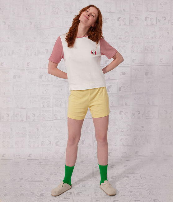 Pijama corto Petit Bateau X Snoopy de algodón para mujer blanco MARSHMALLOW/blanco MULTICO