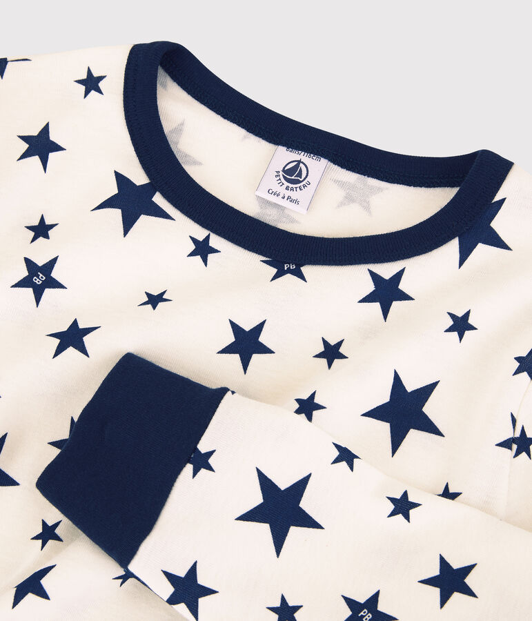 Pijama con estrellas de algod&oacute;n org&aacute;nico infantil unisex blanco/azul