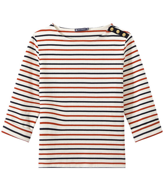 Marinera en jersey grueso tricolor para mujer beige COQUILLE/azul SMOKING/ TERKUIT