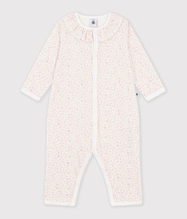 Pijama sin pies de algod&oacute;n con cuello estampado de flores blanco/multicolor