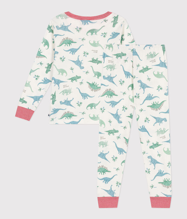 Pijama infantil de algod&oacute;n con estampado de dinosaurios blanco/multicolor
