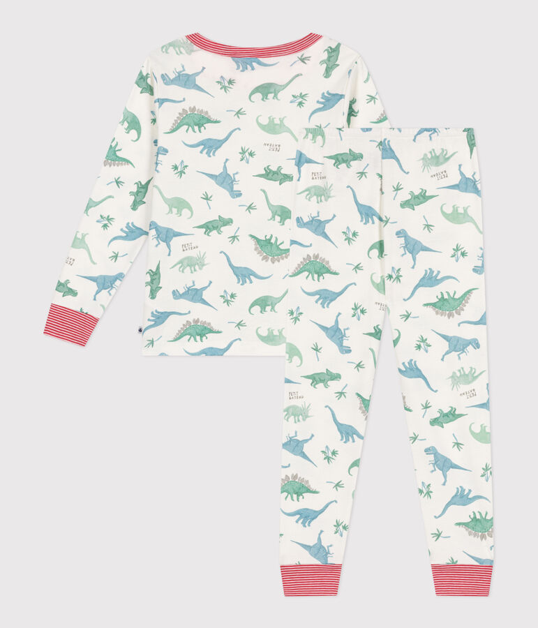 Pijama infantil de algod&oacute;n con estampado de dinosaurios blanco/multicolor