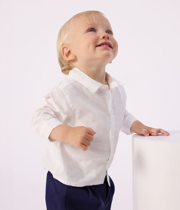 Camisa lisa de algod&oacute;n para beb&eacute; blanco