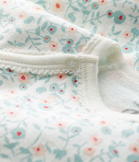 Pijama de muletón con estampado de flores para bebé blanco MARSHMALLOW/blanco MULTICO