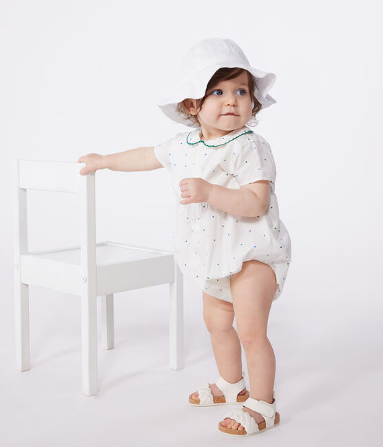 Pelele de algodón de manga corta con cuello y estampado de lunares para bebé blanco MARSHMALLOW/blanco MULTICO