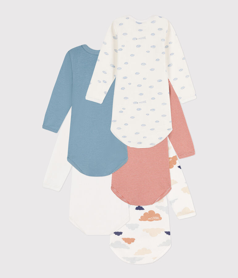 Juego de 5 bodis de manga larga de algod&oacute;n con nubes multicolor