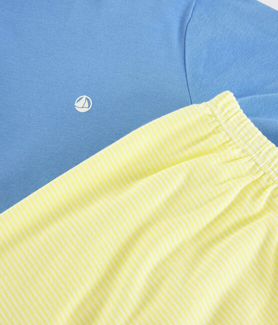 Pijama corto azul y amarillo de canalé unisex azul EDNA/crudo MULTICO