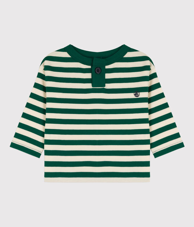 Camiseta de algod&oacute;n de manga larga para beb&eacute; verde/crudo