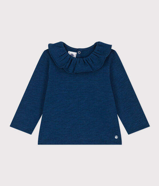Blusa de punto flameado de manga larga para bebé azul INCOGNITO