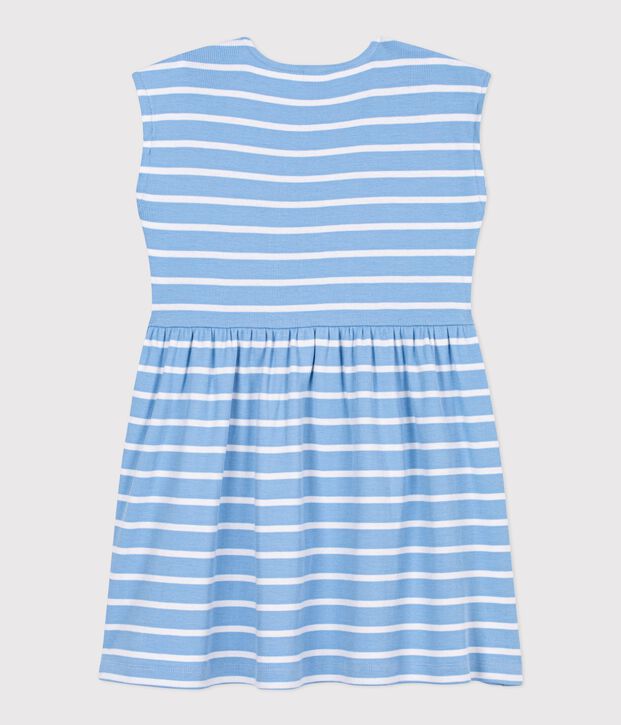 Vestido infantil sin mangas de algod&oacute;n a rayas azul/blanco