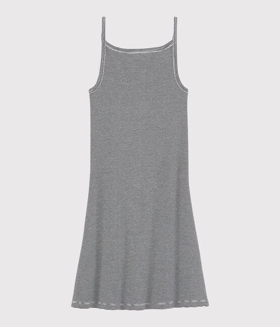 Vestido de tirantes emblemático de algodón de mujer azul SMOKING/blanco MARSHMALLOW