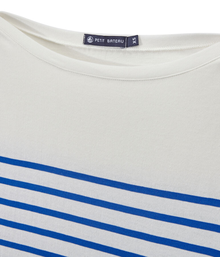 Camiseta de manga larga de rayas para mujer blanco MARSHMALLOW/azul PERSE