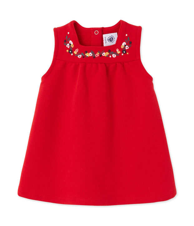 Vestido de ni&ntilde;a en mulet&oacute;n bordado rojo