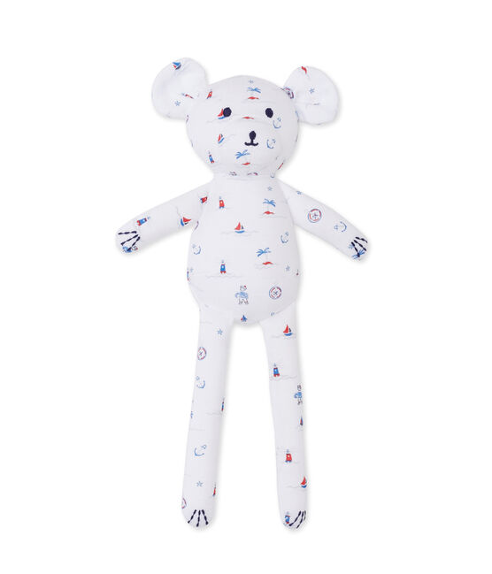 Doudou bébé ourson imprimé blanco ECUME/azul DELFT
