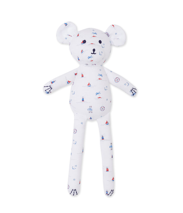 Doudou b&eacute;b&eacute; ourson imprim&eacute; blanco/azul