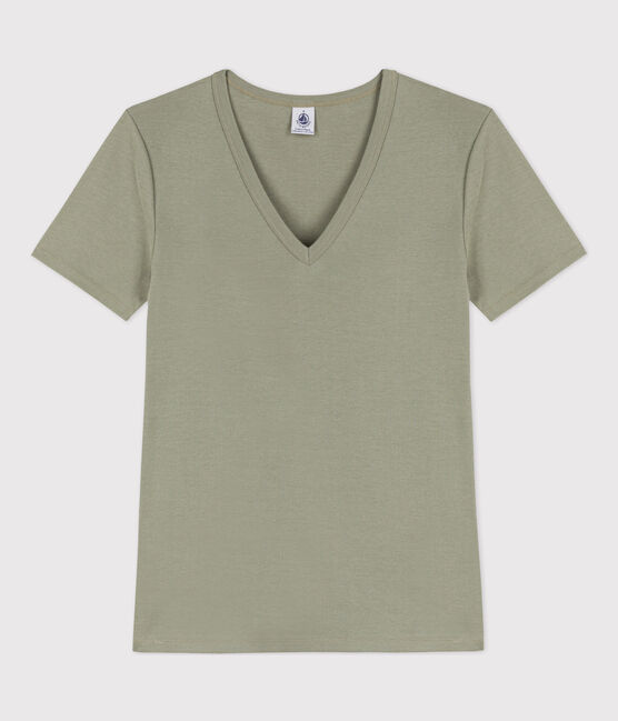 Camiseta L'ICONIQUE de algodón con cuello de pico para mujer verde MARECAGE