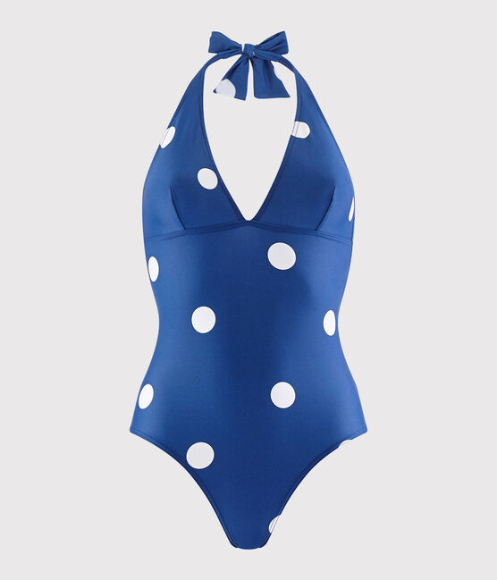 Traje de baño de 1 pieza reciclado de mujer azul SURF/blanco MARSHMALLOW