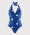 Traje de baño de 1 pieza reciclado de mujer azul SURF/blanco MARSHMALLOW