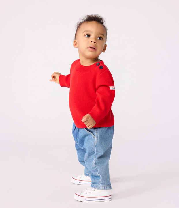 Jersey marinero liso de lana y algod&oacute;n para beb&eacute; rojo