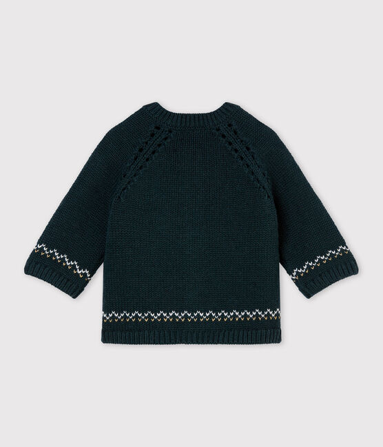 Cárdigan en tricot para jacquard de lana y algodón para bebé niña verde SHERWOOD/blanco MULTICO