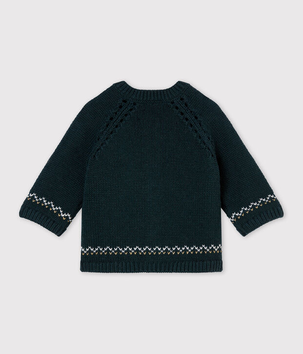 C&aacute;rdigan en tricot para jacquard de lana y algod&oacute;n para beb&eacute; ni&ntilde;a verde/multicolor
