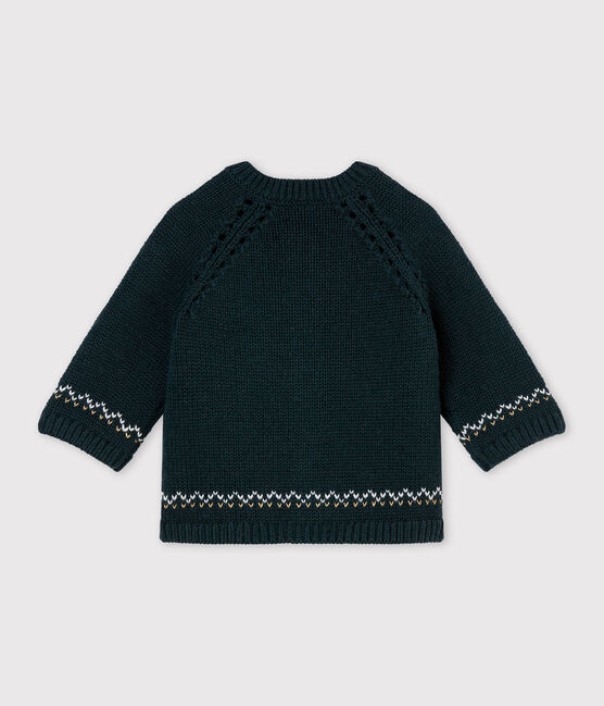 Cárdigan en tricot para jacquard de lana y algodón para bebé niña verde SHERWOOD/blanco MULTICO