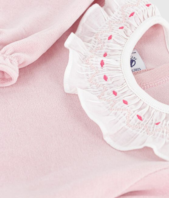Pijama liso de terciopelo con abertura trasera para bebé rosa JOLI