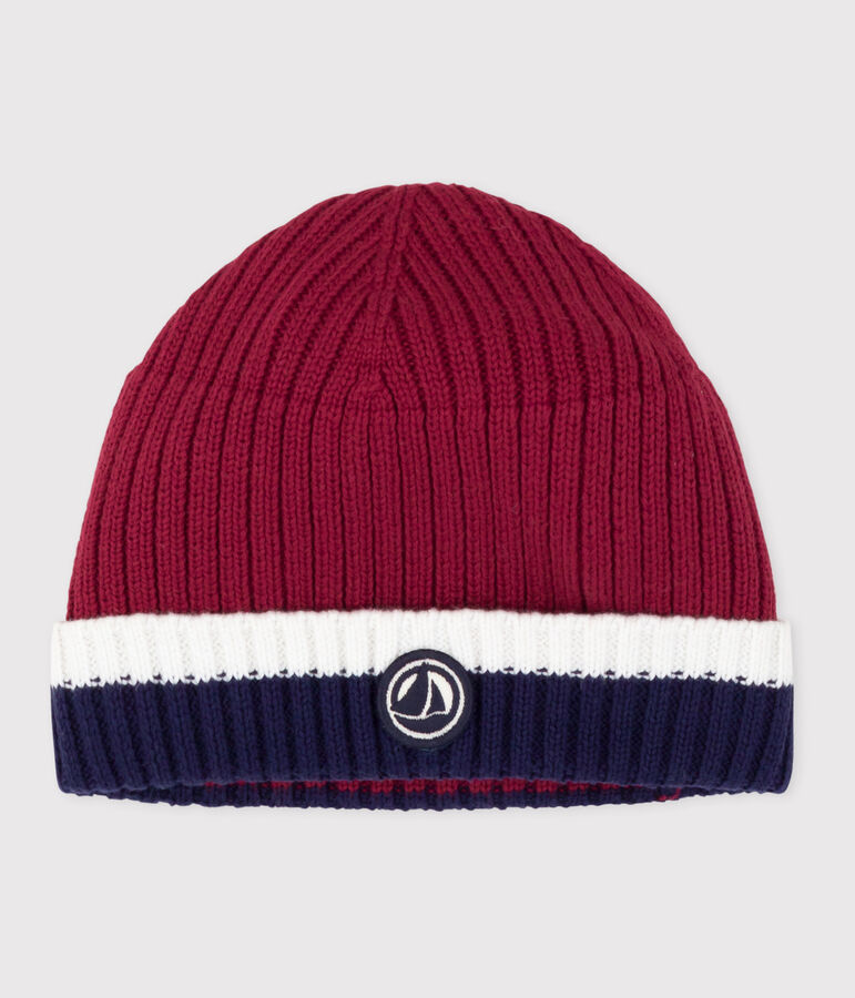 Gorro de punto tricotado con forro polar para beb&eacute; rojo/multicolor