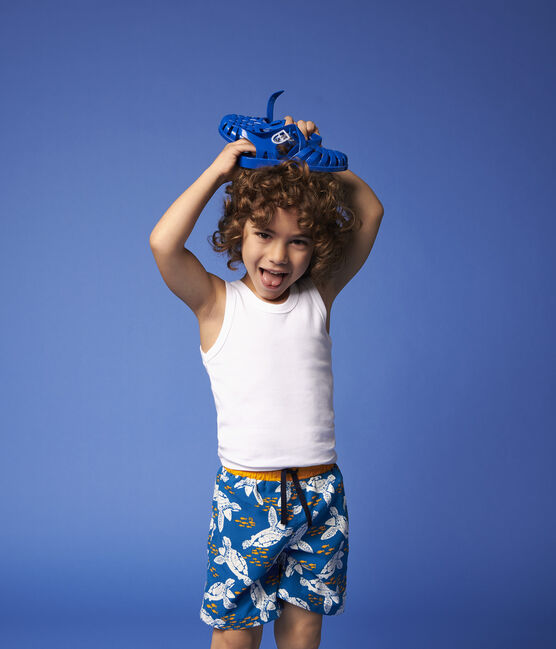 Short de baño reciclado de niño azul MYKONOS/crudo MULTICO