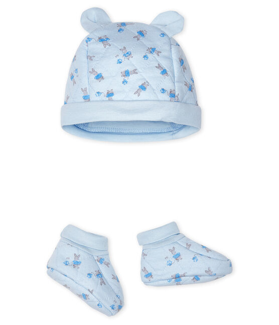Juego de gorro de nacimiento y patucos para bebé de túbico. azul FRAICHEUR/blanco MULTICO