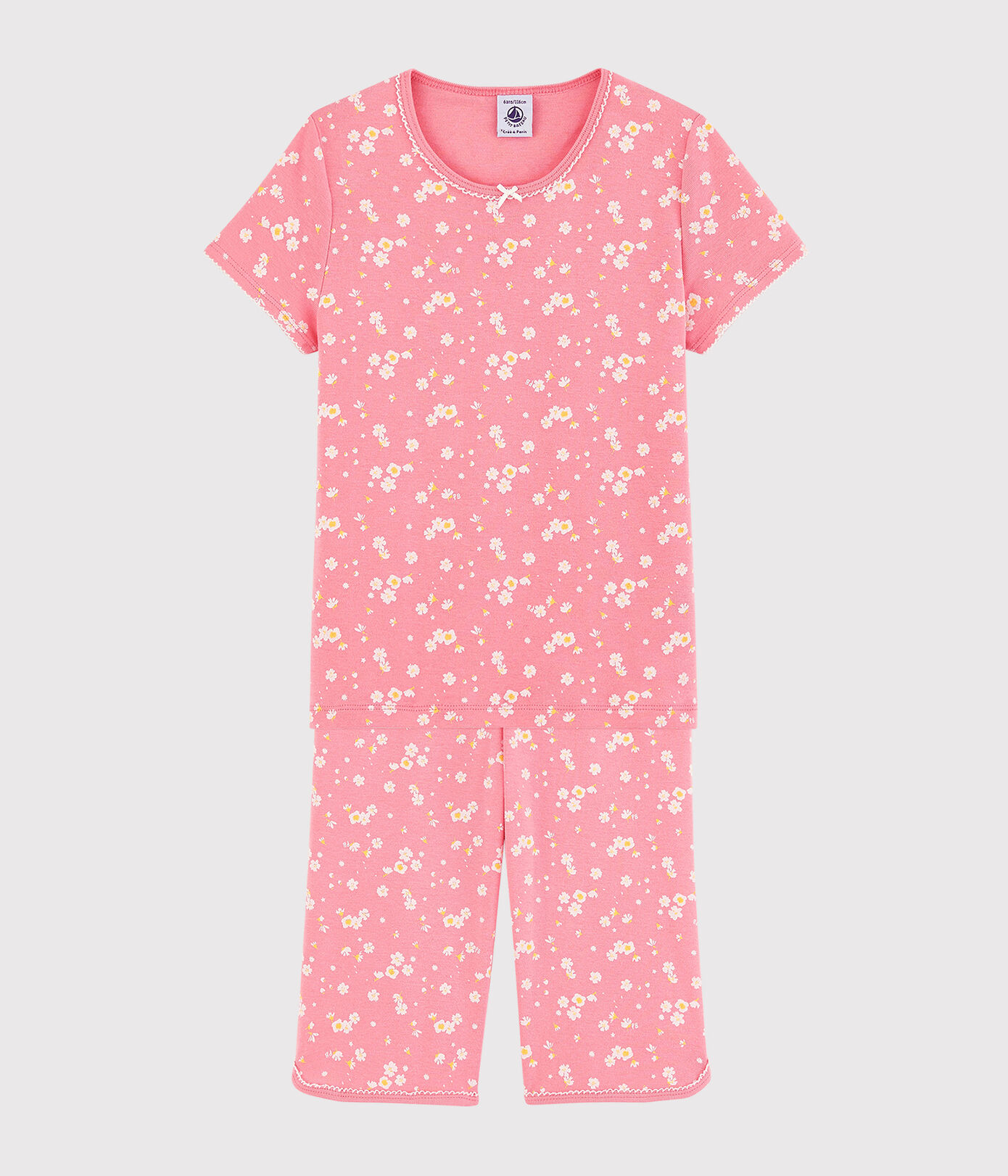 Pijama corto con estampado de flores de cerezo de niña de algodón