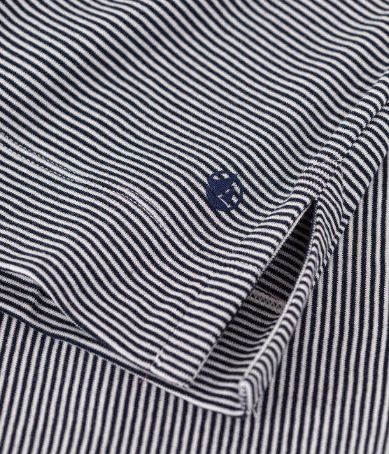 Camisón de algodón a rayas para mujer azul SMOKING/blanco MARSHMALLOW
