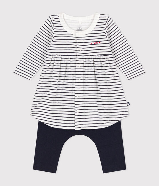 Vestido marinero y leggings de algodón para bebé blanco MARSHMALLOW/azul SMOKING