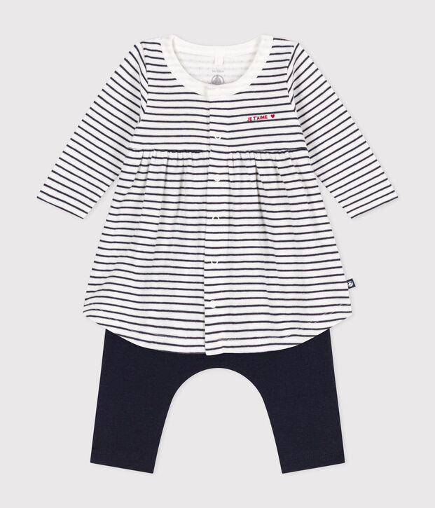 Vestido marinero y leggings de algod&oacute;n para beb&eacute; blanco/azul