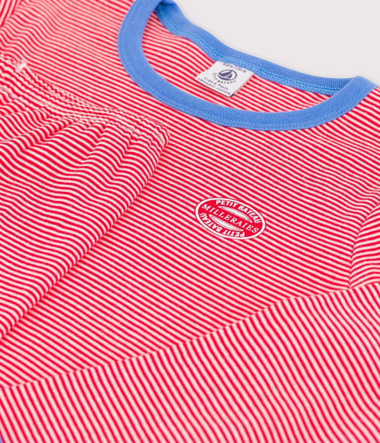 Pijama milrayas de algod&oacute;n org&aacute;nico infantil unisex rojo/blanco