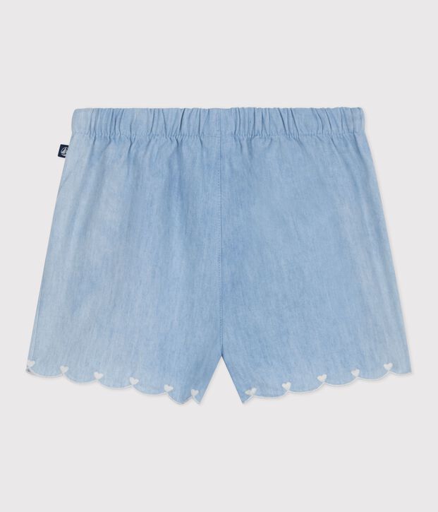 Shorts para beb&eacute; de chambray bordado azul