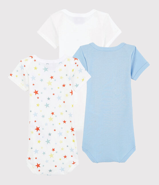 Lote de 3 bodys de manga corta con estrellas de colores de bebé de algodón ecológico variante 1