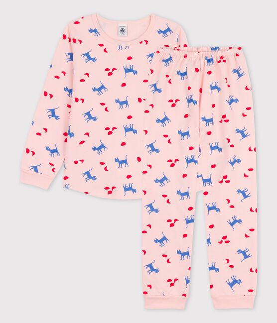 Pijama con gatos de algodón de niña rosa MINOIS/blanco MULTICO