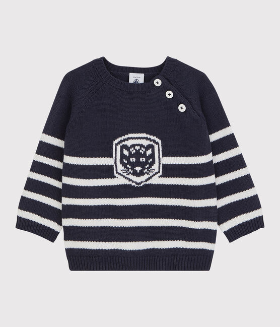 Sudadera de lana y algodón de bebé. azul SMOKING/blanco MARSHMALLOW