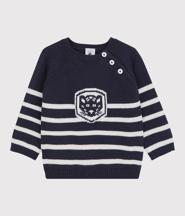 Sudadera de lana y algod&oacute;n de beb&eacute;. azul/blanco
