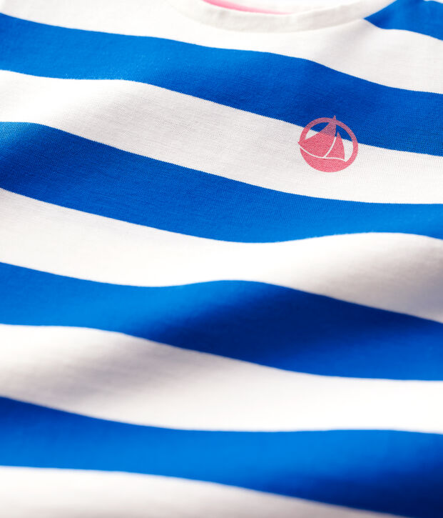 Camiseta de manga corta de algod&oacute;n de ni&ntilde;a azul/blanco