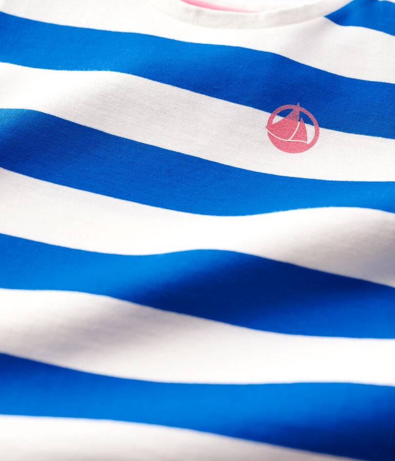 Camiseta de manga corta de algod&oacute;n de ni&ntilde;a azul/blanco