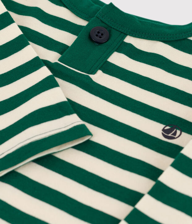 Camiseta de algod&oacute;n de manga larga para beb&eacute; verde/crudo