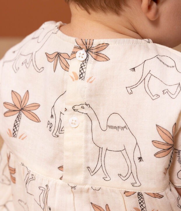 Vestido estampado de manga corta de gasa de algod&oacute;n para beb&eacute; crudo/multicolor