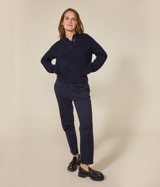 Jersey de algodón con botones en el cuello para mujer azul SMOKING