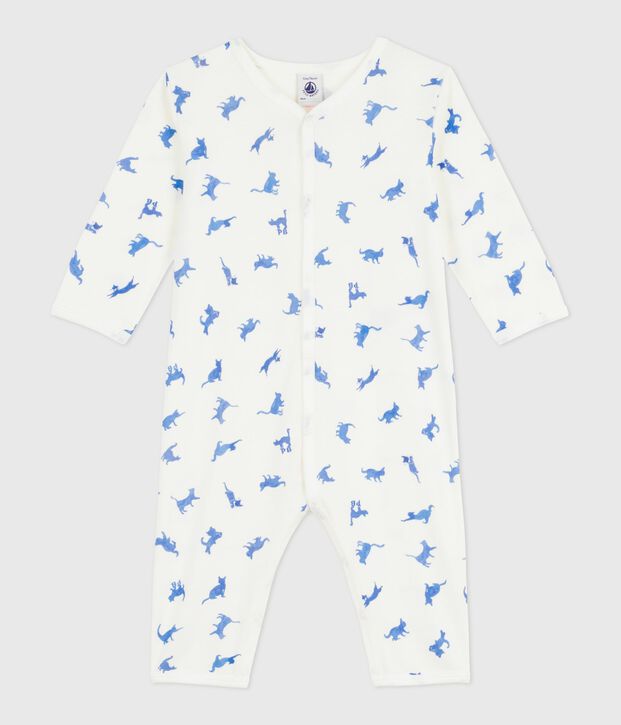 Pijama sin pies de algod&oacute;n con estampado de gatos para beb&eacute; blanco/multicolor
