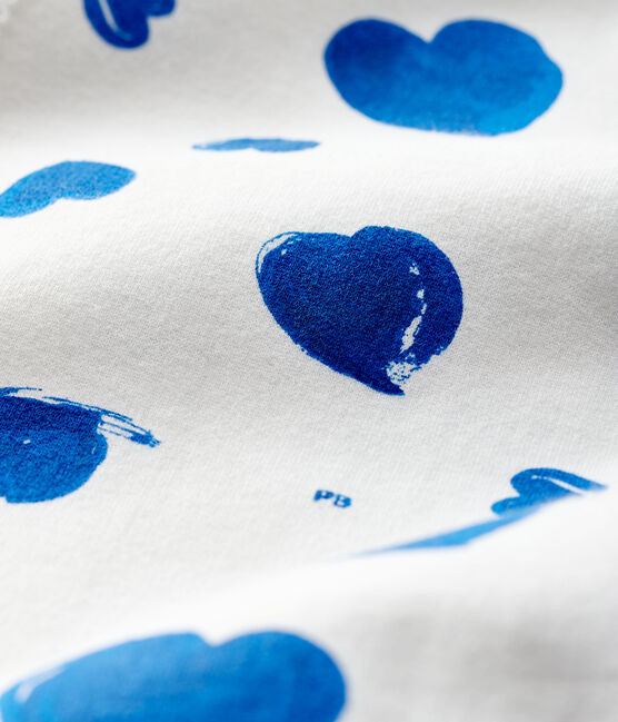 Pelele de punto muletón con corazones azules para bebé niña blanco MARSHMALLOW/blanco MULTICO