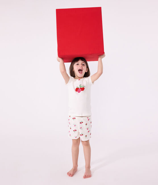 Pijama corto infantil de algodón con estampado de frutas blanco MARSHMALLOW/blanco MULTICO