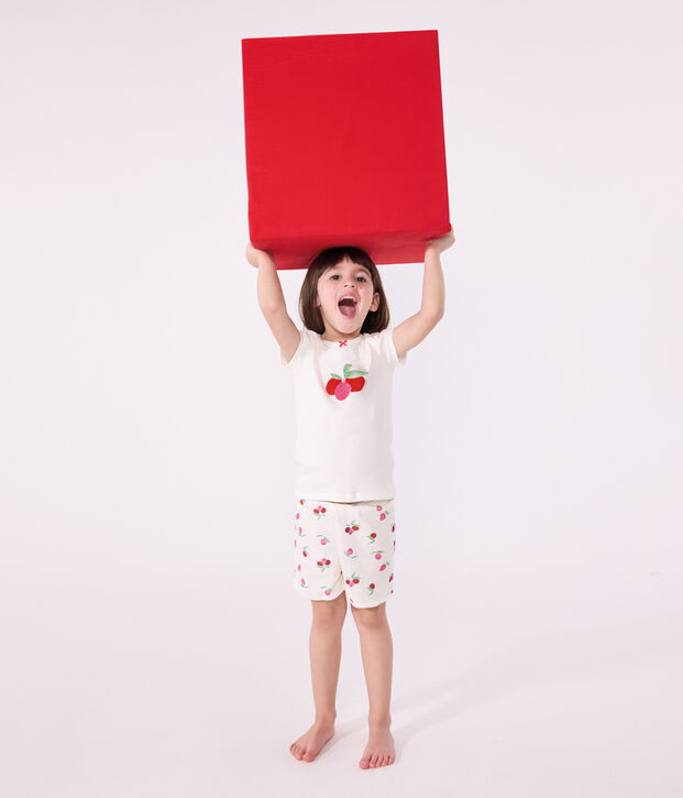 Pijama corto infantil de algod&oacute;n con estampado de frutas blanco/multicolor